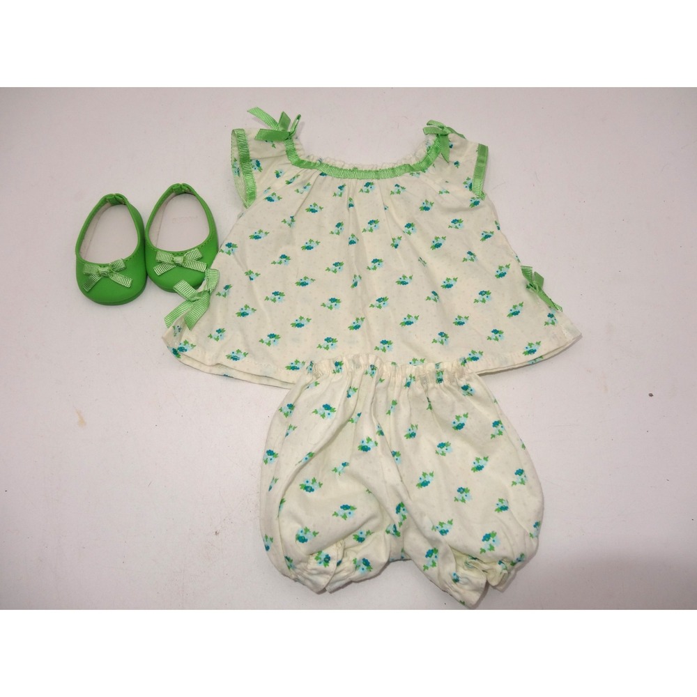 American Girl Doll Maryellen Green Floral Pajamas Set & Shoes